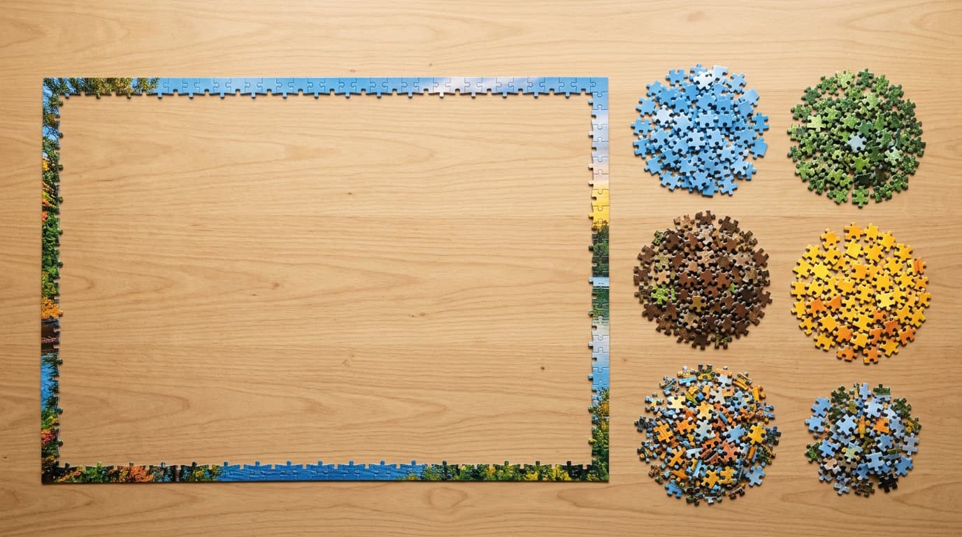 jigsaw puzzle border completed before sorting the center pieces