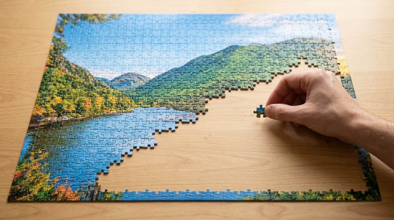 sorting jigsaw puzzle pieces one section at a time